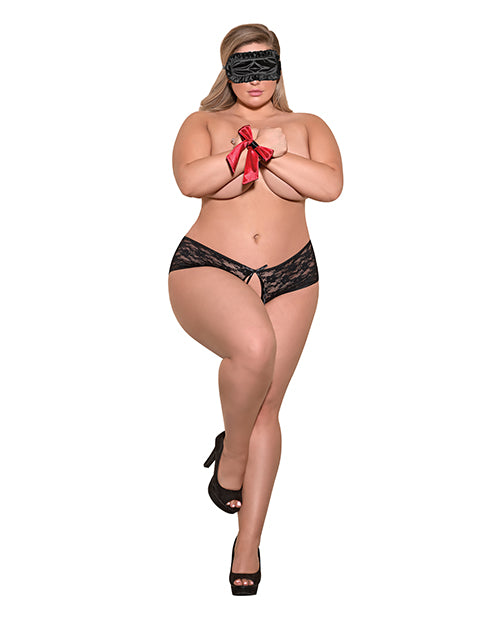 Plus Size Love & Bondage Black Split Back Lace Booty Short Set Adult Toy Box Plus Size Love & Bondage Black Split Back Lace Booty Short Set Adult Toy Box
