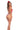 Woman wearing a red and white swimsuit with a matching headband on a white background