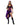 A model wearing a gypsy fortune teller costume with a corset top, head tie, and skirt. The costume is primarily purple with pink accents, and accessories include a necklace and tarot cards.