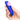 Blue and pink panty vibrator held in a hand against a white background