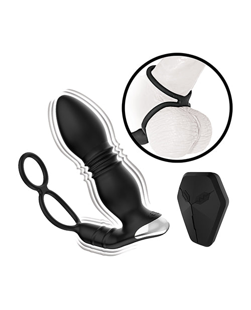 Ass-station Thrusting Anal Plug Cock & Ball Ring - Black Adult Toy Box Ass-station Thrusting Anal Plug Cock & Ball Ring - Black Adult Toy Box