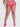 Person wearing a pink lingerie set with sheer stockings on a light gray background