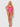 Woman wearing a pink lingerie set on a white background