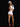 Woman wearing a white nurse costume with red accents on a black background
