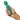 Hand holding a green handheld massager against a white background