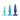 Three silicone butt plugs in teal, blue, and purple on a white background