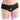 Black harness with a front cutout on a mannequin, accompanied by a purple dildo