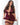 Woman wearing a burgundy lace lingerie set against a white background