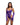 Model wearing a purple lingerie set with matching gloves on a white background