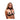 Woman wearing a black leather harness and black pasties on a white background