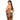 Woman wearing a black harness on a white background