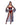 Woman wearing a black and red costume with sheer overlay on a white background