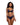 Woman wearing a black satin lingerie set on a white background