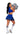 Person wearing a blue cheerleader costume with a pom-pom on a white background
