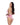 Woman wearing a pink romper on a white background