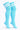 A pair of light blue ribbed knee-high socks with three white stripes near the top cuff, shown on a plain white background.