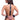 Woman wearing a black leather harness and choker on a white background