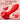 Red silicone dual vibrator with a rose-shaped head and text overlays reading 'SWIRLING PLEASURE' and feature callouts for vibration and bead rotation patterns. Brand name BLOOMGASM appears at the bottom right.