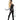 Person wearing a black cat-themed costume with a mask and tail on a white background