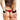 Person wearing red underwear with handcuffs and black cuffs on a white background
