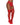 Red lace lingerie set with matching thigh-high stockings on a white background