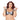 Woman wearing a metallic bra and cuffs on a white background