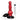 Red silicone dildo with black base and pump on a white background