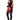 Person wearing a red and black costume with gloves and boots on a white background