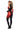 Person wearing a red and black costume with gloves and boots on a white background