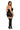 Woman wearing a black lace lingerie set on a white background