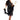 Person wearing a black 1920s flapper dress with feather headband and accessories on a white background