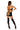 Black strappy bodysuit with stockings on a white background