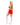 Woman wearing a festive costume with a red skirt, white knee-high socks, and a Santa hat on a white background.
