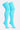 A pair of bright light blue ribbed knee-high socks displayed on invisible forms against a plain white background.