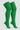 A pair of bright green ribbed knee-high socks displayed on invisible forms against a light gray background.