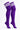 A pair of purple ribbed knee-high socks with three white stripes at the top, displayed on invisible forms against a plain white background.
