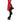 Woman wearing a red hooded cloak and black thigh-high boots on a white background