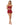 Woman wearing a red lace babydoll on a white background