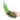 Green glass dildo shaped like a cucumber held in a hand on a white background