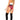 Woman wearing a red plaid outfit with black knee-high boots on a white background