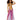 Model wearing a gold top and pink sheer skirt on a white background