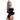 Woman in a black fur outfit with a striped hat on a white background