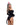 Woman in a black fur outfit with a striped hat on a white background