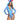 Person wearing a blue character costume with bunny ears on a white background
