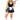 A model wearing a black and white maid costume with a duster, apron, and headpiece.