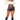 A model wearing a steampunk costume with a blouse, waist cincher, belt with pouches, shorts, a hat with goggles, and a toy gun.