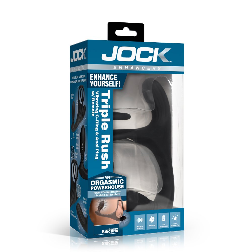 JOCK Triple Rush Vibrating C-Ring and Anal Plug Adult Toy Box JOCK Triple Rush Vibrating C-Ring and Anal Plug Adult Toy Box