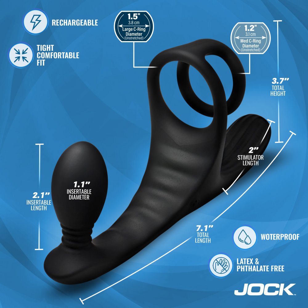JOCK Triple Rush Vibrating C-Ring and Anal Plug Adult Toy Box JOCK Triple Rush Vibrating C-Ring and Anal Plug Adult Toy Box