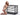 Naked person kneeling next to a metal cage on a white background