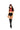A model wearing a black vinyl cutout lace-up top, high-waisted shorts, and a matching headband with a red bow tie.